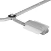 A close-up view of a gray strap attached to a metal bar with a white plastic piece. Voir les images du produit