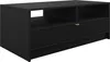 A black coffee table with a drawer and open shelving. Voir les images du produit