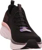 A close-up, studio shot of a black Skechers sneaker with pink accents and a white sole. Náhled obrázku produktu