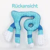 A plush toy with a patterned texture and blue stripes, shown against a white background. Produktbild-Vorschau