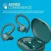 A marketing image showing teal colored wireless earbuds and their charging case against a blue background. Anteprima dell’immagine prodotto
