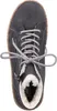 A top-down view of a single grey boot with white fur lining. Voir les images du produit