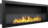 A modern, built-in bioethanol fireplace with a black frame and glass front, showing a lively flame. Anteprima dell’immagine prodotto