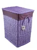 A purple wicker laundry basket with a brown fabric liner and lid, shown against a white background. Podgląd zdjęcia produktu