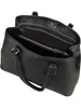 An open black leather tote bag with gold hardware, showing the interior compartments. Produktbild-Vorschau