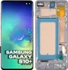 A split image showing the front of a Samsung Galaxy S10+ phone and the internal components of the phone's frame. Podgląd zdjęcia produktu