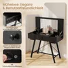 A black vanity table with its lid open, displaying makeup and accessories, with close-up shots of its features on the left side. Podgląd zdjęcia produktu