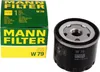 A product shot of a MANN FILTER oil filter and its packaging. Produktbild-Vorschau