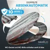 A toilet seat with a wood-like pattern is shown, with marketing text and a warranty badge. Náhľad obrázku produktu