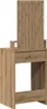 A wooden dressing table with a mirror and lights. Voir les images du produit