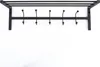A black metal coat rack with a shelf and six hooks, mounted on a white wall. Produktbild-Vorschau