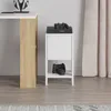 A white nightstand with a wood-tone side is shown next to a desk. Two game controllers and a gaming console are placed on top of the nightstand. Produktbild-Vorschau