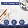 A table setting with cutlery and glasses, alongside marketing icons and text. Produktbild-Vorschau