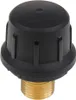 A close-up studio shot of a black and gold safety cap with a threaded metal connector. Náhled obrázku produktu