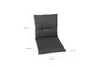 A dark gray chair cushion with dimensions indicated by lines and text. Produktbild-Vorschau