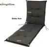 A dark gray chaise lounge cushion is shown laid out flat against a white background. Dimensions are indicated with white lines and text. Produktbild-Vorschau