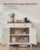 A white and wood sideboard with its doors open, displaying various items inside, set against a neutral background. Produktbild-Vorschau