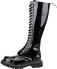 A single black shiny boot shown from the side. Náhľad obrázku produktu