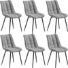 Six gray upholstered dining chairs with black metal legs are arranged in two rows of three against a white background. Náhľad obrázku produktu