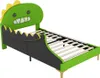 A children's bed designed in the shape of a green dinosaur. Produktbild-Vorschau