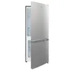 A silver and gray refrigerator with one door slightly ajar, showing the interior shelves. The product is isolated on a white background. Produktbild-Vorschau