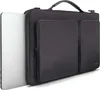 A black laptop bag with a silver laptop partially inserted. Produktbild-Vorschau