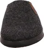 A close-up view of a single dark gray felt slipper with a brown leather accent on the heel. Produktbild-Vorschau