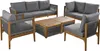 A set of outdoor furniture including a sofa, chairs, and coffee tables, arranged on a white background. Voir les images du produit