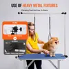 A woman is grooming a small dog on a grooming table. The image highlights the product's features and compares it to an alternative. Náhled obrázku produktu