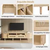A collage of images showcasing the features and details of a wooden TV stand. Anteprima dell’immagine prodotto