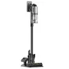 A cordless stick vacuum cleaner is shown standing upright on its charging base against a white background. Produktbild-Vorschau