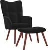 A black velvet armchair with a matching ottoman, presented against a white background. Produktbild-Vorschau