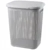 A gray plastic laundry basket with a lid, shown from the front. Produktbild-Vorschau