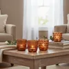 8er Set Windlicht 7,5cm Glas Orange Braun Teelichthalter Produktbild-Vorschau 3