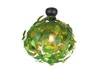 A close-up studio shot of a decorative ceiling lamp with a spherical design covered in artificial green leaves. Produktbild-Vorschau