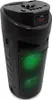 A black portable Bluetooth speaker with green lights inside. Produktbild-Vorschau