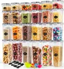 A collection of clear plastic food storage containers filled with various food items and candies, arranged on a white background. Produktbild-Vorschau