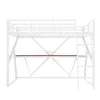 A white metal loft bed with a desk underneath, shown from the front against a white background. Voir les images du produit