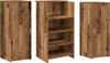 A collage of three images showing a wooden reception desk from different angles. Produktbild-Vorschau