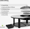 A diagram showing the components of a fire pit and grill, with text listing the included items. Produktbild-Vorschau
