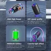 Four panels showcasing the features of a portable Bluetooth speaker, including its power, sound quality, battery life, and lighting effects. Produktbild-Vorschau