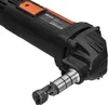 A close-up, angled view of the head of a black and orange electric sheet metal shear, with a silver cutting attachment. Anteprima dell’immagine prodotto