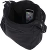 A black nylon-look handbag with a smartphone inside. Produktbild-Vorschau