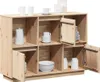 A wooden sideboard with multiple compartments and open doors, displaying various dishes and cups. Anteprima dell’immagine prodotto