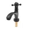 A black faucet with a brass threaded pipe extending from the bottom, isolated on a white background. Produktbild-Vorschau