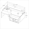A technical drawing with dimensions of a bed frame with an attached desk. Produktbild-Vorschau