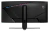 The back of a black computer monitor with RGB lighting at the top and a stand. Produktbild-Vorschau