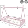 A diagram of a pink tipi-style children's bed with dimensions indicated. Produktbild-Vorschau