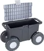A black garden and hobby wagon with a gray lid open, showing the interior. It has four large wheels and two handles. Produktbild-Vorschau