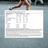 A runner's legs are shown in motion, with a nutritional information table overlaid on the image. Produktbild-Vorschau